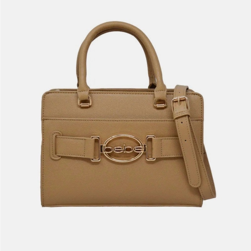 Bebe Tan Satchel with Gold Accents